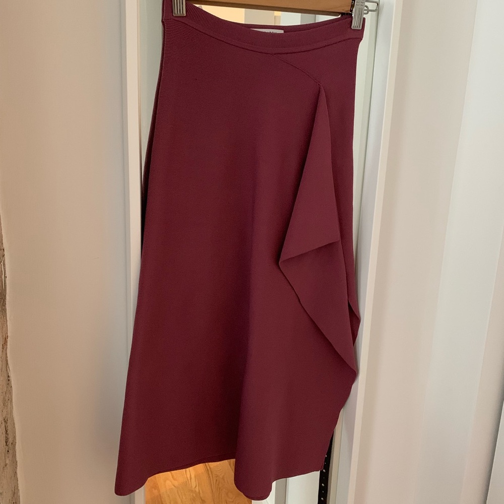 Aritzia Berry Midi Skirt with Ruffle and Slit